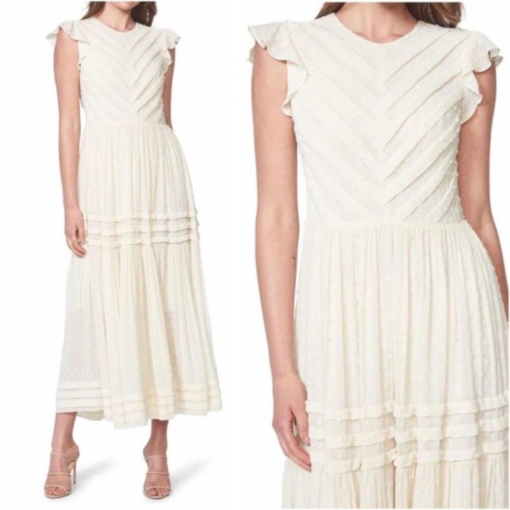 Bardot Maberly Max Ivory French Dot Ruffle Tiered Dress Size 6